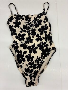 NEW Shade & Shore Women’s Black Floral Print One-Piece Swimsuit Size Medium